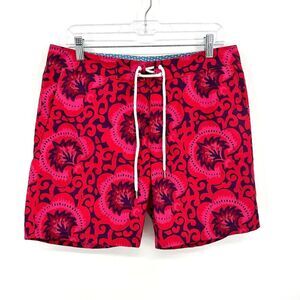 BONOBOS Men's Pink Red Floral Print Short Mesh Lined Swim Trunks Size 31